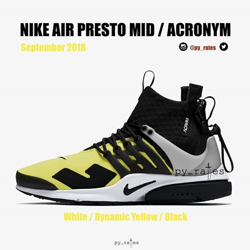 【リーク】アクロニウム × ナイキ エア プレスト ミッド “ホワイト/ダイナミック イエロー/ブラック” (ACRONYM NIKE AIR PRESTO MID “White/Dynamic Yellow/Black”)