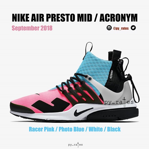 【リーク】アクロニウム × ナイキ エア プレスト ミッド “レーサー ピンク/フォト ブルー” (ACRONYM NIKE AIR PRESTO MID “Racer Pink/Photo Blue”)