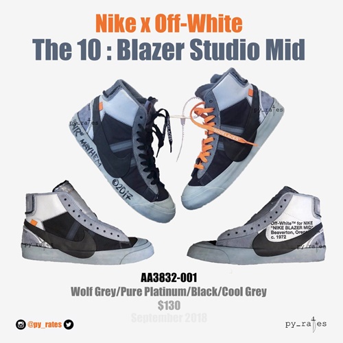 【リーク】発売日未定！OFF-WHITE c/o VIRGIL ABLOH × NIKE BLAZER STUDIO MID "Wolf Grey/Pure Platinum" “Part 2” (オフホワイト ナイキ ブレーザー スタディオ ミッド “パート 2” ウルフ グレー/ピュア プラチナ) [AA3832-001]