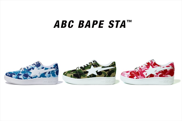 A BATHING APEより帆布生地でABC CAMO柄仕上げたBAPE STA LOW 3カラーが3/10発売 (ア ベイシング エイプ)