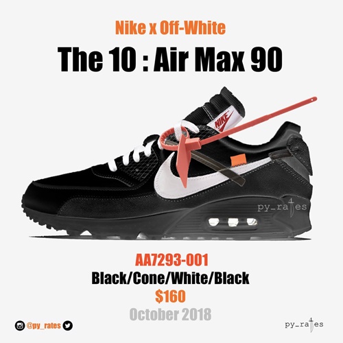 【リーク】2018/10発売！OFF-WHITE c/o VIRGIL ABLOH × NIKE AIR MAX 90 “Black/Cone” “Part 2” (オフホワイト ナイキ エア マックス 90 “パート 2” “ブラック/コーン”) [AA7293-001]