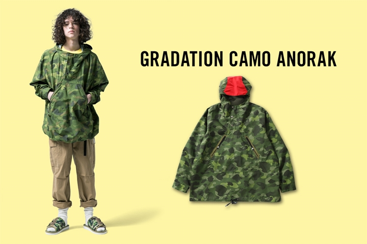 A BATHING APEからグラデーションカモを落とし込み都会的な一着へと仕上げた新作アイテム「GRADATION CAMO ANORAK」が3/17から発売 (ア ベイシング エイプ)