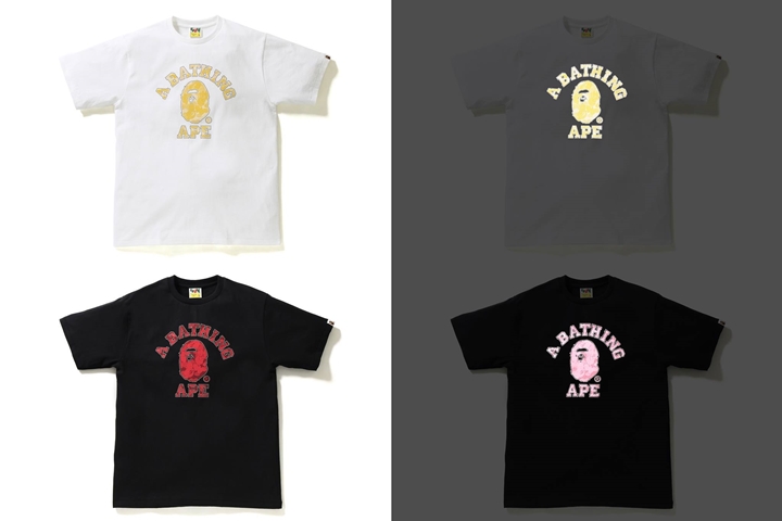 A BATHING APEからリフレクト仕様のAPE HEADを配置したTEE「REFLECTOR NOISE ABC COLLEGE TEE」が3/17から発売 (ア ベイシング エイプ)