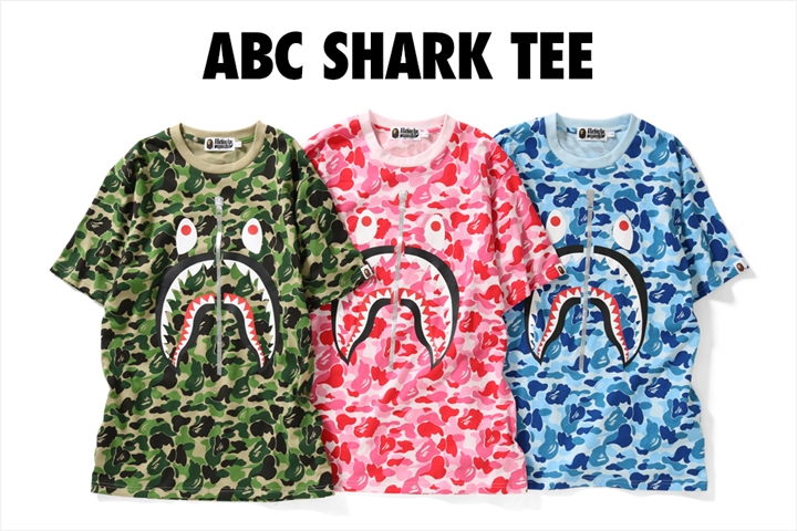 A BATHING APEからABC CAMOとシャークモチーフを組み合わせたTEE「ABC SHARK TEE」が3/31から発売 (ア ベイシング エイプ)