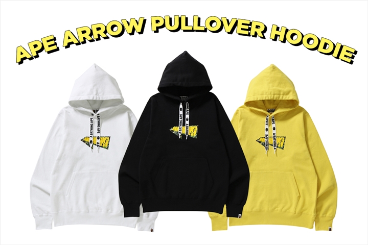 A BATHING APEから鏃のようなデザインを3つ縦に並べたプルオーバーフーディ「APE ARROW PULLOVER HOODIE」が3/31発売 (ア ベイシング エイプ)