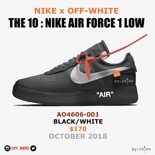 【リーク】2018/10発売！OFF-WHITE c/o VIRGIL ABLOH × NIKE AIR FORCE 1 LOW “Black/White” “Part 2” (オフホワイト ナイキ エア フォース 1 ロー “パート 2” “ブラック/ホワイト”) [AQ4606-001]