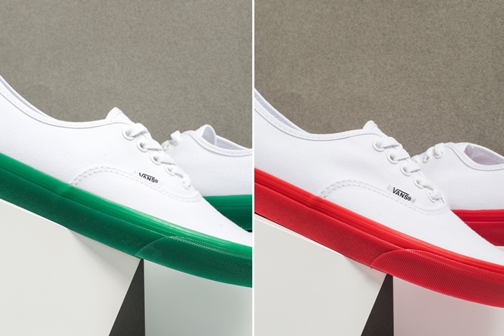 半透明のカラーソールを装備したVANS AUTHENTIC “White/Red/Green” (バンズ オーセンティック “ホワイト/レッド/グリーン”)