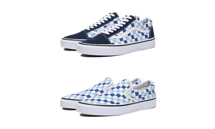 VANS CHECKERBOARD OLD SKOOL “Black/Blue”,Slip-On “White/Blue” (バンズ チェッカーボード オールドスクール スリッポン)