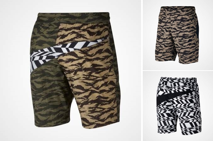 お尻にビッグスウッシュを配置したナイキ AOP スウッシュ ショート "カモ" 3カラー (NIKE AOP SWOOSH SHORTS "Camo") [AO1116-100,222,235]