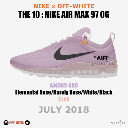 【リーク】2018/7発売予定！OFF-WHITE c/o VIRGIL ABLOH × NIKE AIR MAX 97 “Elemental Rose” “Part 2” (オフホワイト ナイキ エア マックス 97 “パート 2” “エレメンタル ローズ”) [AJ4585-600]