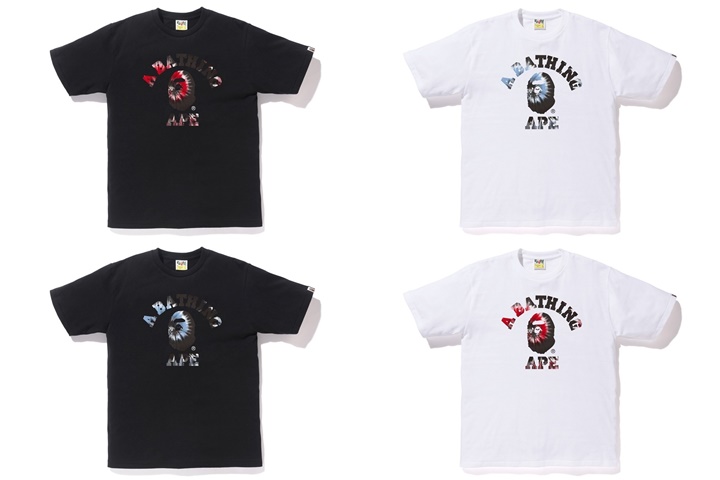 A BATHING APEからカレッジロゴにタイダイパターンを配置した「TIE DYE COLLEGE TEE」が4/28発売 (ア ベイシング エイプ)