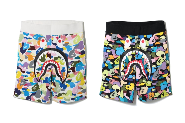 A BATHING APEからマルチパターンカモにシャークを配置した「MULTI CAMO SHARK SWEAT SHORTS」が5/19発売 (ア ベイシング エイプ)