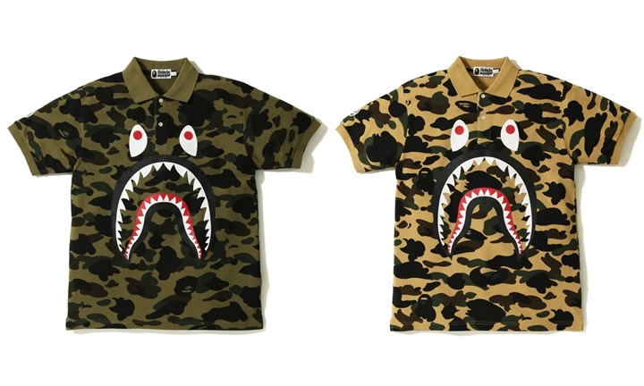 A BATHING APEから1stカモをベースにフロントにシャークをプリントした「1ST CAMO SHARK POLO」が5/26発売 (ア ベイシング エイプ)