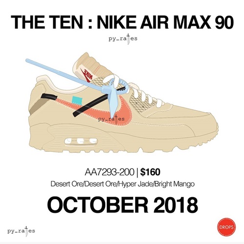 【リーク】2018/10発売予定！OFF-WHITE c/o VIRGIL ABLOH × NIKE AIR MAX 90 “Desert Ore” “Part 2” (オフホワイト ナイキ エア マックス 90 “パート 2” “デザート オレ”) [AA7293-200]