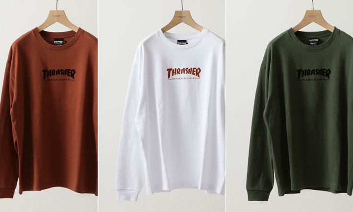 フロッキープリントを採用したBEAUTY&YOUTH × THRASHER 別注！LONG SLEEVE TEE 3カラーが8月中旬発売 (ビューティアンドユース スラッシャー)