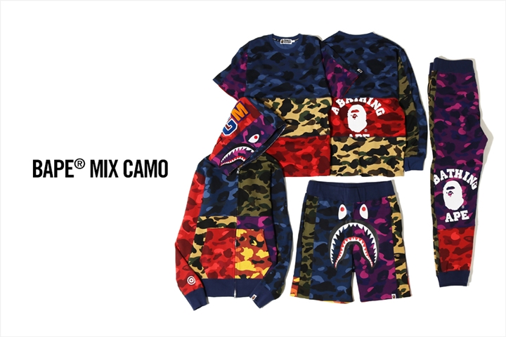 A BATHING APEから1ST CAMOとCOLOR CAMOをMIXして仕上げた「BAPE MIX CAMO」が8/4から発売 (ア ベイシング エイプ)