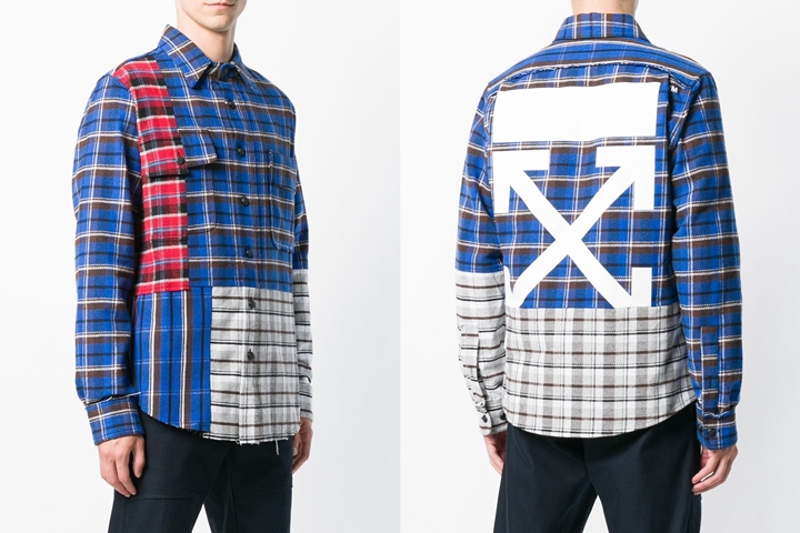 マルチカラーのパッチワークシャツ OFF-WHITE C/O VIRGIL ABLOH "MULTICOLOR RECONSTRUCTED CHECK SHIRT" (オフホワイト)