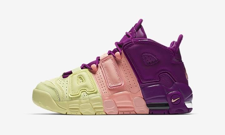 【オフィシャルイメージ】ナイキ GS エア モア アップテンポ “シトロン/ピンク/パープル” (NIKE GS AIR MORE UPTEMPO “CITRON/PINK/PURPLE”) [AV8237-800]