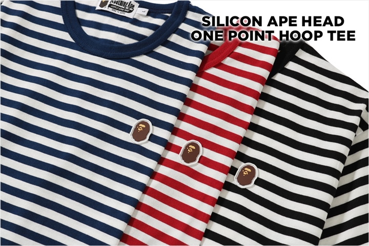 A BATHING APEからエイプヘッドがワンポイントで入ったボーダー柄のTシャツ「SILICON APE HEAD ONE POINT HOOP TEE」が9/1から発売 (ア ベイシング エイプ)