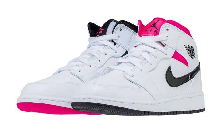 ナイキ GS エア ジョーダン 1 ミッド “ホワイト/ブラック/ピンク” (NIKE GS AIR JORDAN 1 MID “White/Black/Pink”) [555112-106]