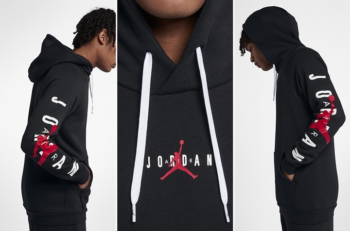 ジャンプマンとロゴを袖に配置したNIKE JORDAN HOODIE "Black/Gym Red" (ナイキ ジョーダン フーディ "ブラック/ジム レッド") [AT4911-010]