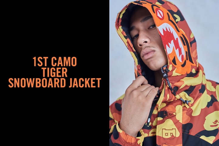 A BATHING APEからタイガーモチーフ+1ST CAMOで仕上げたスノーボードジャケット「1ST CAMO TIGER SNOWBOARD JACKET」が10/20から発売 (ア ベイシング エイプ)