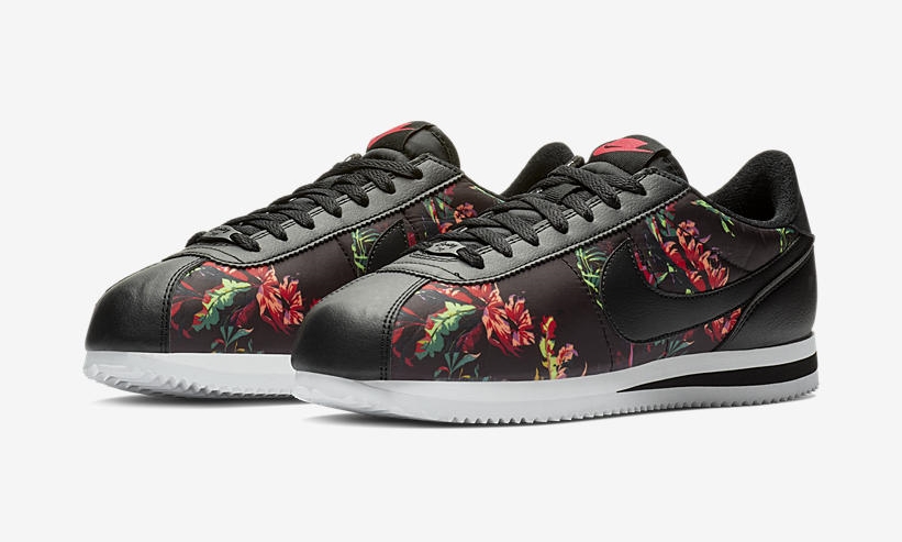 nike cortez black with flowers