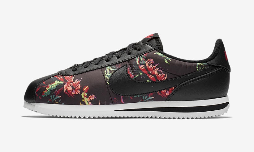 nike cortez black with flowers