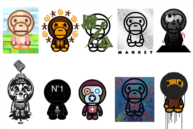 A BATHING APE 25周年を記念し、ゆかりのあるアーティスト10名によるアレンジが施されたTシャツとトートバッグが12/22発売 (ア ベイシング エイプ)