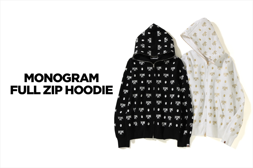 A BATHING APEからAPE HEADとNYC LOGOを組み合わせMONOGRAM PATTERNで仕上げたフルジップフーディ「MONOGRAM FULL ZIP HOODIE」が1/12発売 (ア ベイシング エイプ)