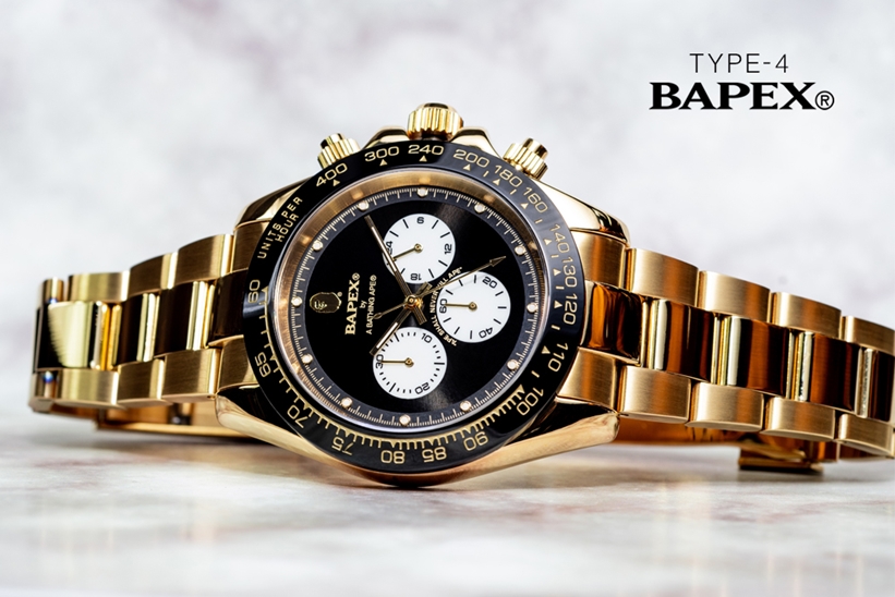 A BATHING APE オリジナルリストウォッチ「TYPE 4 BAPEX」がゴールド、シルバーの2色展開で1/12から発売 (ア ベイシング エイプ)