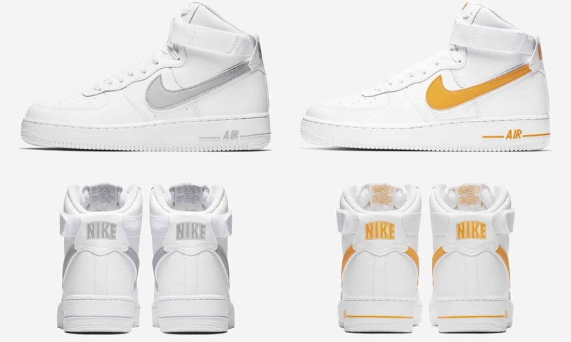 【オフィシャルイメージ】ナイキ エア フォース 1 ハイ 07 3 2カラー (NIKE AIR FORCE 1 HIGH 07 3 “White/Wolf Grey””White/University Gold”) [AT4141-100,101]