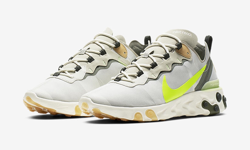 【オフィシャルイメージ】NIKE REACT ELEMENT 55 “Beige/Volt” (ナイキ リアクト エレメント 55 “ベージュ/ボルト") [BQ6166-009]