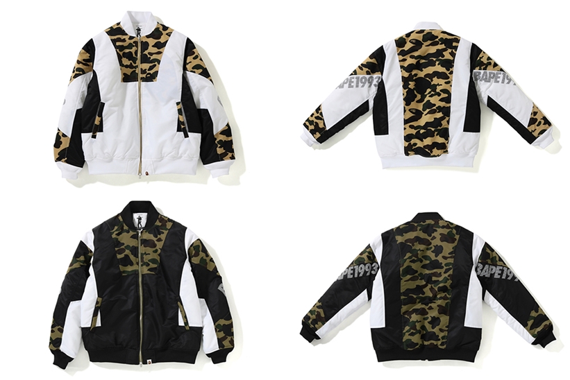 A BATHING APEからスポーティなビジュアルを醸し出すカラーブロックで仕上げた中綿入りのジャケット「1ST CAMO COLOR BLOCK PADDED JACKET」が1/26発売 (ア ベイシング エイプ)