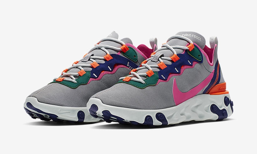 【オフィシャルイメージ】NIKE WMNS REACT ELEMENT 55 “Wolf Grey/Laser Fuchsia” (ナイキ ウィメンズ リアクト エレメント 55 “ウルフグレー/レーザーフューシャ”) [BQ2728-006]