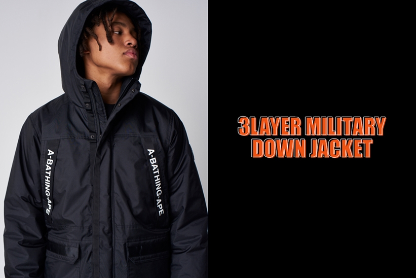 A BATHING APE HIGH-TECH ARMY COLLECTIONより三層素材で仕上げたナイロンジャケット「3LAYER MILITARY DOWN JACKET」が2/23発売 (ア ベイシング エイプ)