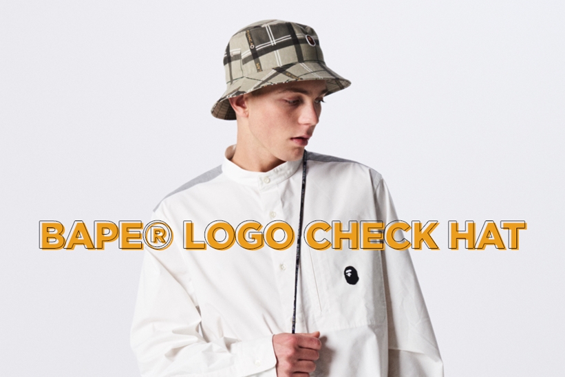 A BATHING APE からタイポグラフィを埋め込んだチェック柄のハット「BAPE LOGO CHECK HAT」が4/13発売 (ア ベイシング エイプ)