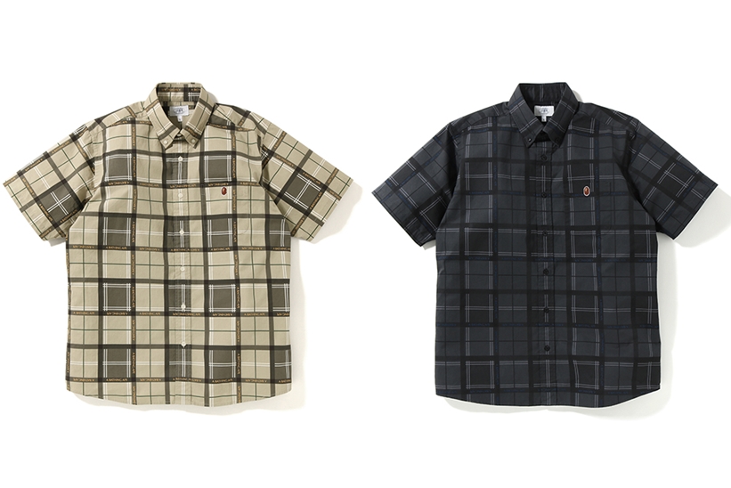 A BATHING APE からタイポグラフィを埋め込んだチェック柄のハット「RELAXED BAPE LOGO CHECK S/S SHIRT」が4/13発売 (ア ベイシング エイプ)