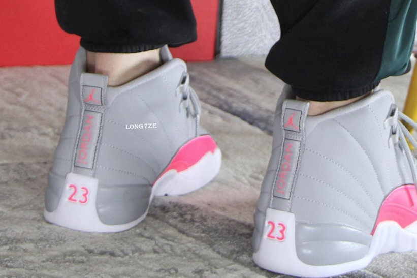 Air jordan 12 gs grey pink sale
