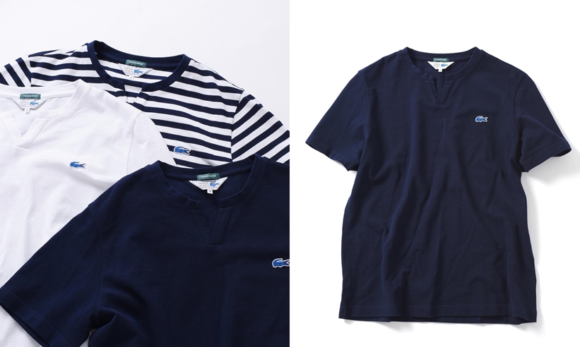 LACOSTE × SHIPS 仕様の青ワニも健在！別注 ノーカラー スキッパーポロシャツが発売 (ラコステ シップス)