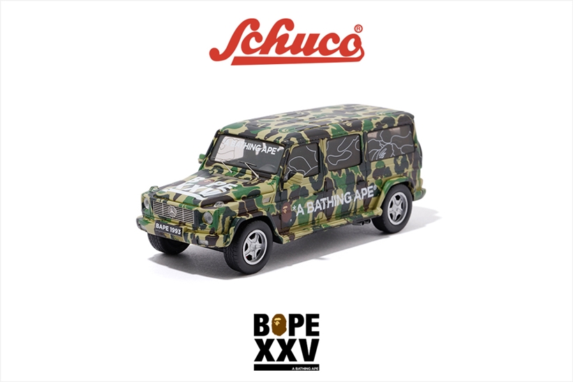 ぜんまい仕掛けのブリキ玩具やミニカーなどのメーカーSCHUCO × A BATHING APE 「G550L XXVモデル」が5/18発売 (ア ベイシング エイプ)