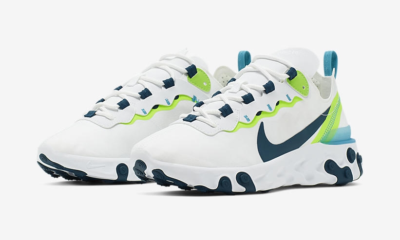 NIKE WMNS REACT ELEMENT 55 “White/Blue/Green” (ナイキ ウィメンズ リアクト エレメント 55 “ホワイト/ブルー/グリーン”) [BQ2728-102]