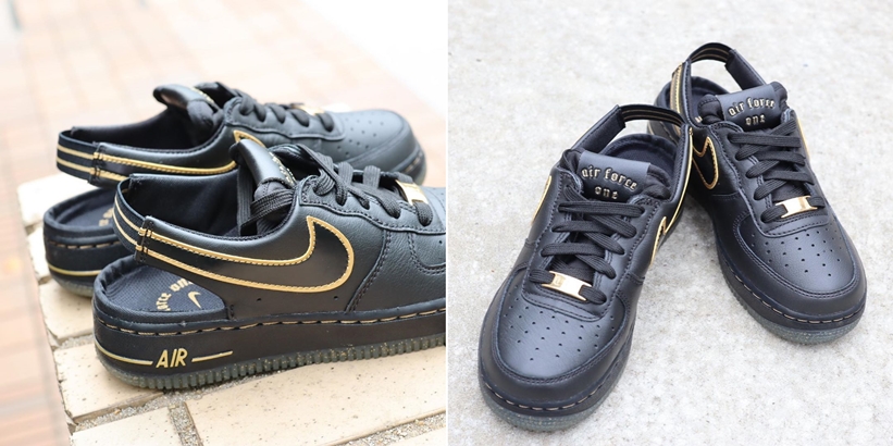 ナイキ GS エア フォース 1 VTF QS "ブラック/メタリックゴールド" (NIKE GS AIR FORCE 1 VTF QS "Black/Metallic Gold") [CJ7158-001]