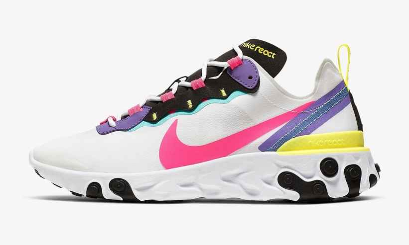 nike react element 55 sneakers in white and pink