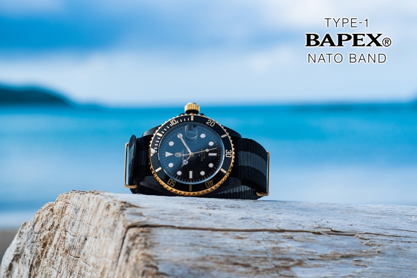 A BATHING APE オリジナルリストウォッチ「TYPE 1 BAPEX」NATOベルトモデル新色”Black”が8/3から発売 (ア ベイシング エイプ)