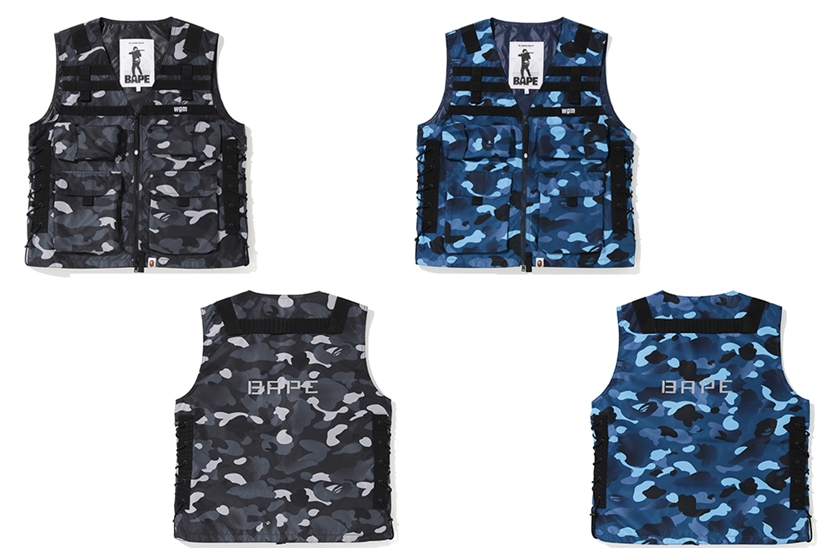 A BATHING APEから2019年の新柄”GRADATION CAMO”をあしらったベスト「GRADATION CAMO LACE UP VEST」が8/10発売 (ア ベイシング エイプ)