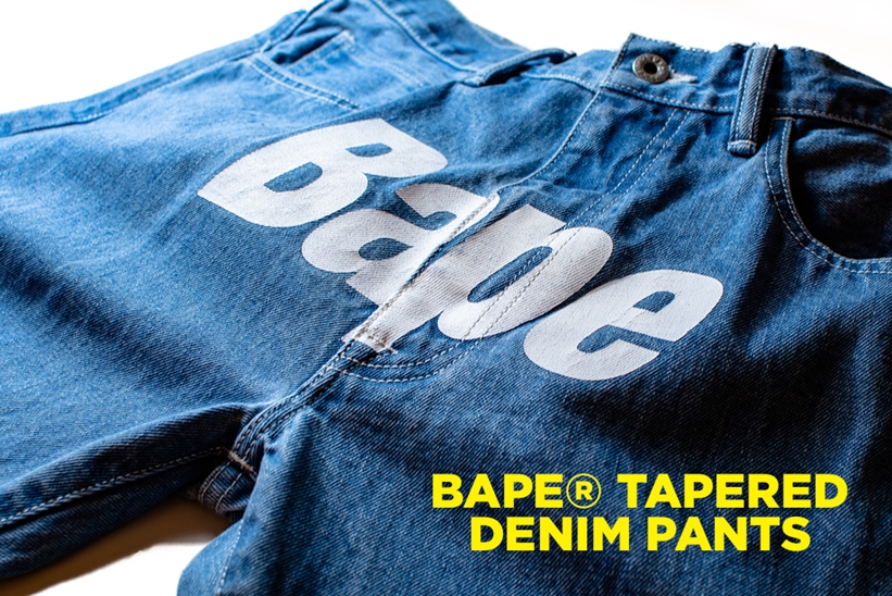 A BATHING APEからメイド・イン・ジャパン ユーズド加工のデニムパンツ「BAPE TAPERED DENIM PANTS」が8/17発売 (ア ベイシング エイプ)