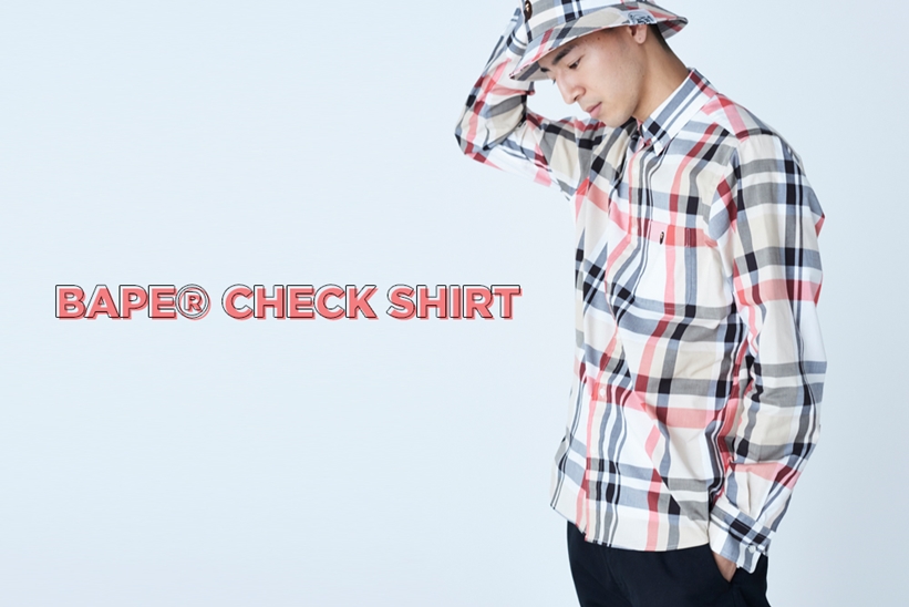 A BATHING APEから1996年に初めて登場したBAPE CHECK柄が200%拡大され新しい表情でシャツ「BAPE CHECK SHIRT」が9/7に再登場 (ア ベイシング エイプ)