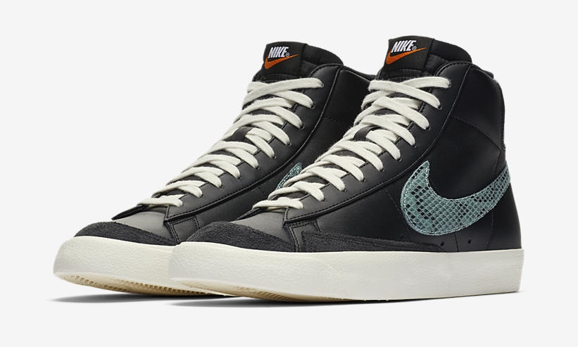 ナイキ ブレーザー ミッド 77 ビンテージ “スネークスキン” “ブラック/ライトアクア/セイル” (NIKE BLAZER MID 77 VINTAGE “Snakeskin” “Black/Light Aqua/Sail”) [CI1176-001]