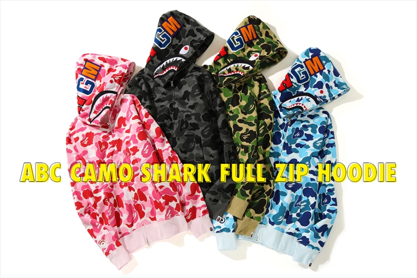 A BATHING APEから鮮やかなカラーリングを「ABC CAMO」で仕上げたフルジップフーディ「ABC CAMO SHARK FULL ZIP HOODIE」が9/14から発売 (ア ベイシング エイプ)